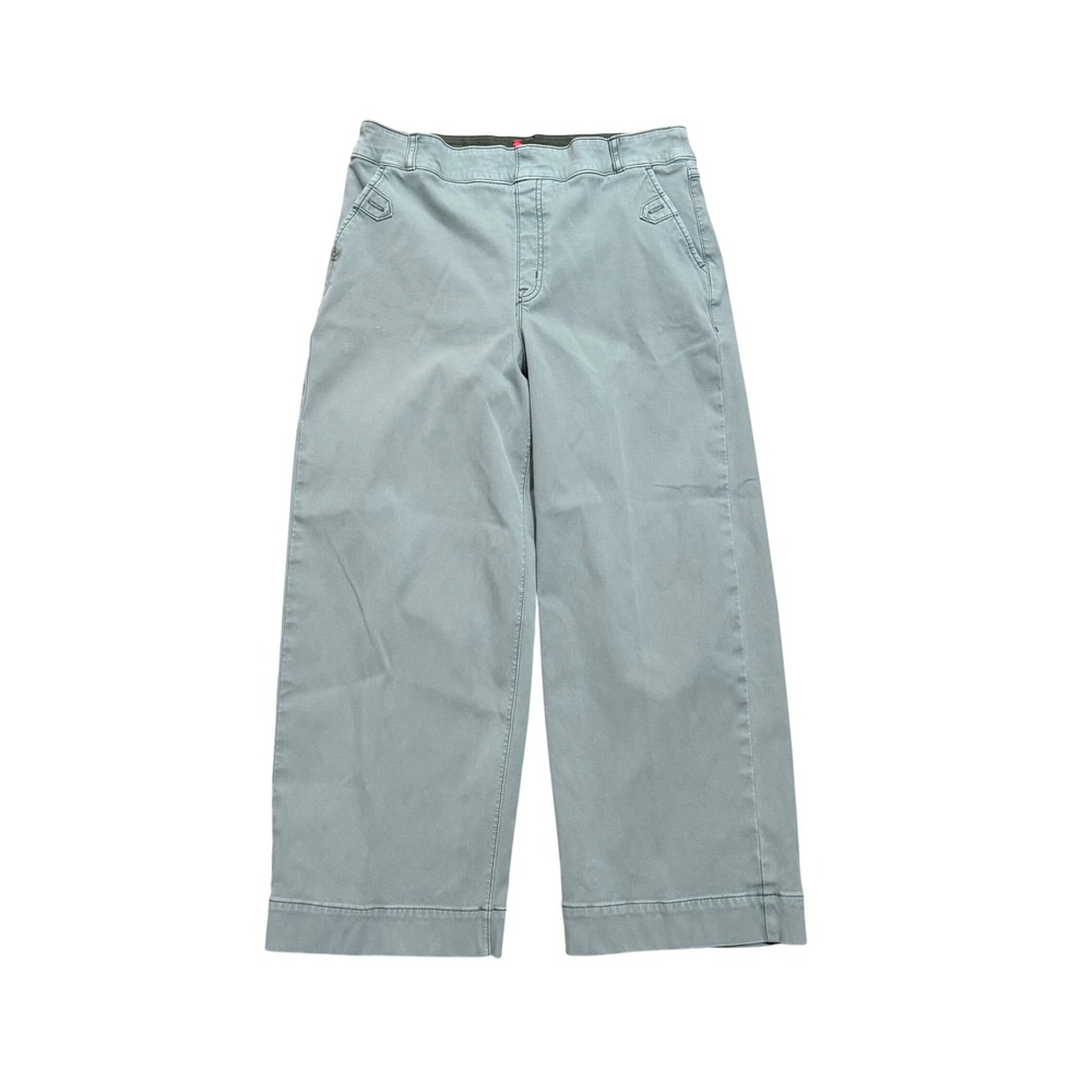 Spanx Womens Stretch Twill Wide Leg Crop Pants Sage Green XL Pull On Shaping